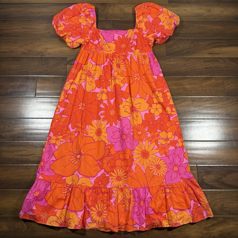 J.Marie Women's‎ Size XL Orange Pink Floral Lizzie Babydoll Midi Dress